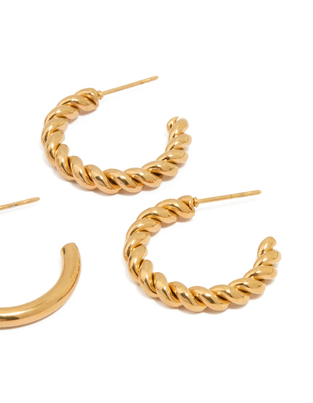 Waterproof Gold Plated Stainless Steel Twisted & Smooth Hoop Earrings 3-Pack sold by lovisa product image thumbnail 3