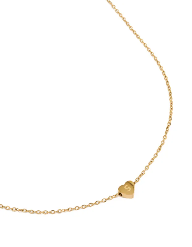 Waterproof Gold Plated Stainless Steel Mini Heart Letter S Necklace sold by lovisa