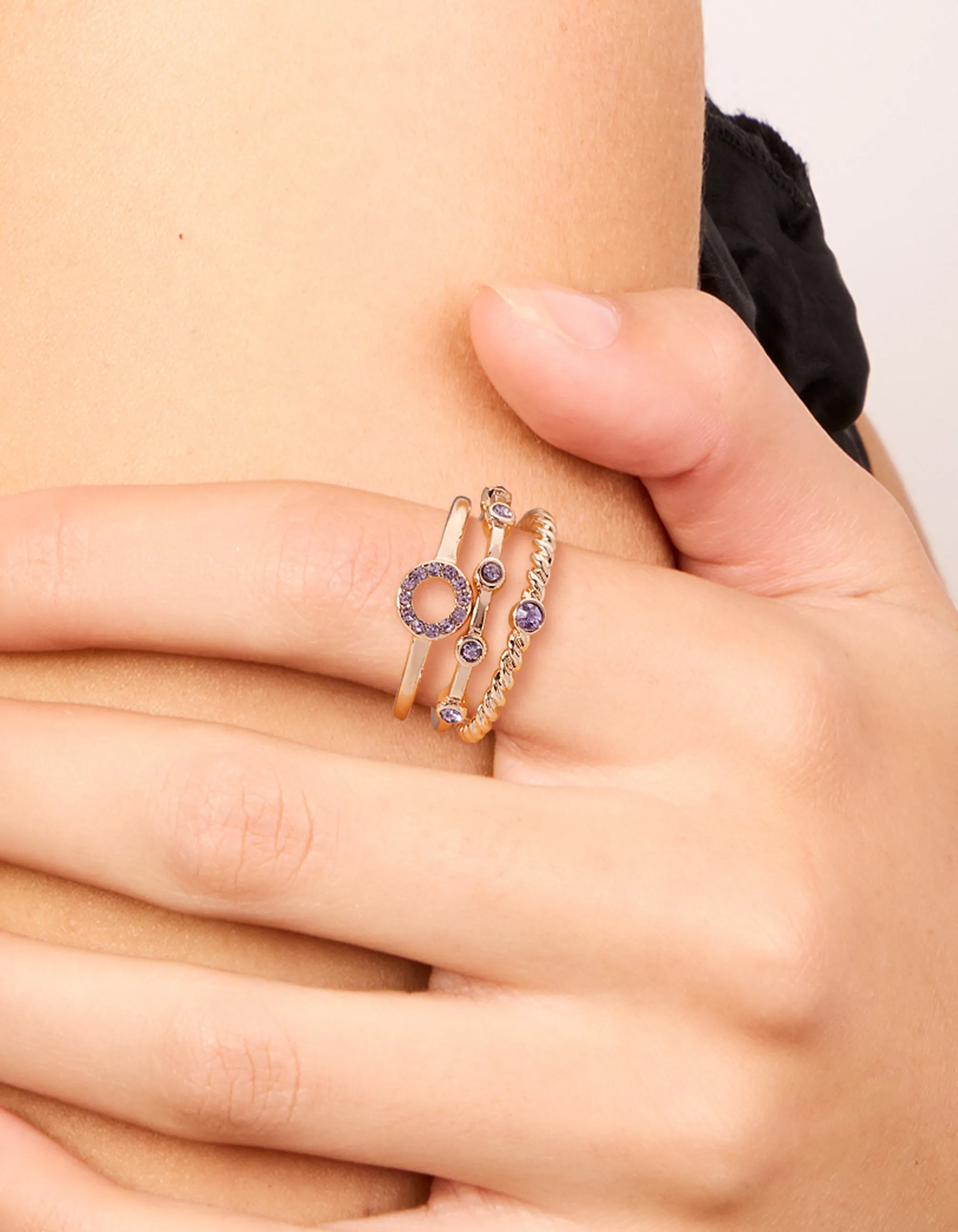 Rose Gold Purple Diamante Rings 3-Pack sold by lovisa product image thumbnail 2