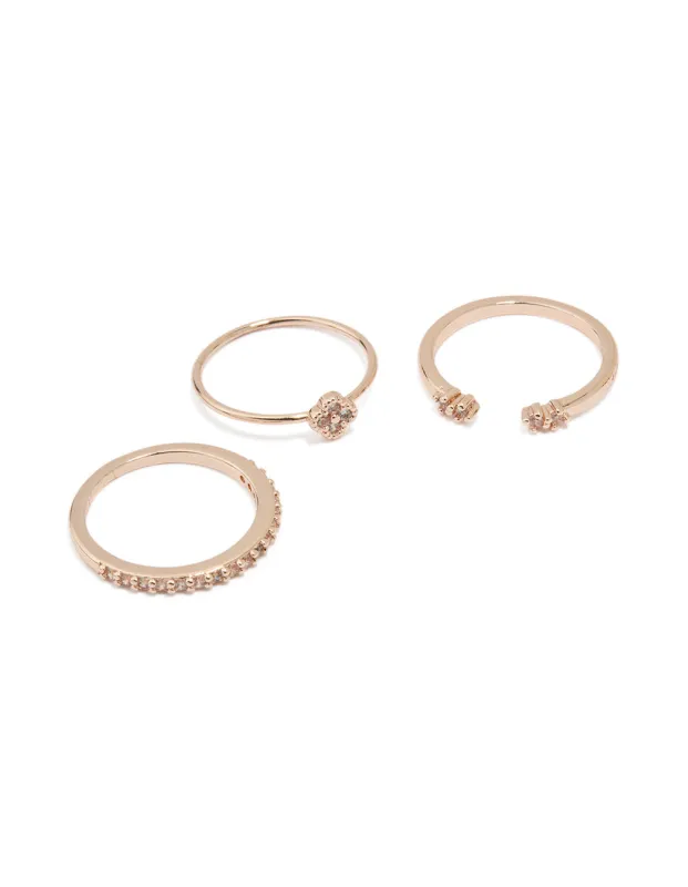 Rose Gold Cubic Zirconia Petal Rings 3-Pack made by lovisa