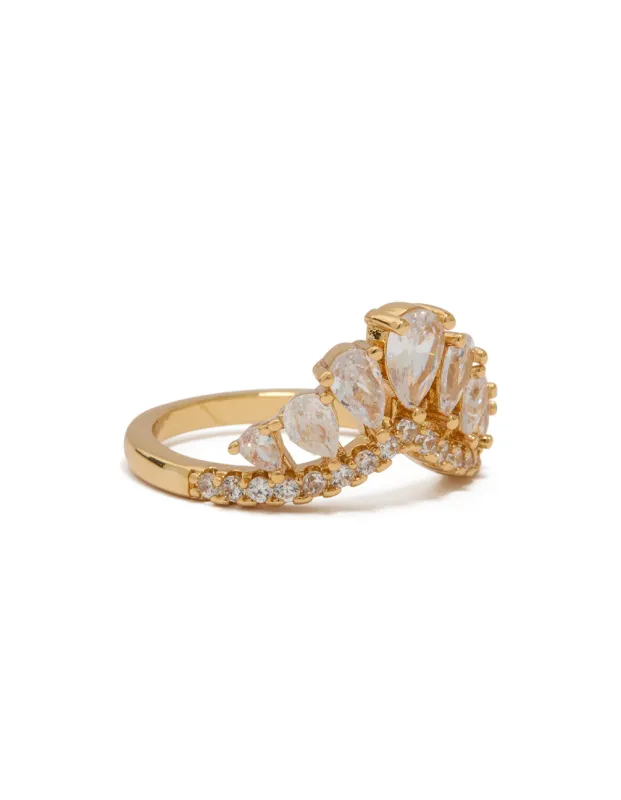 Gold Plated Cubic Zirconia Princess Cut Pear Ring sold by lovisa