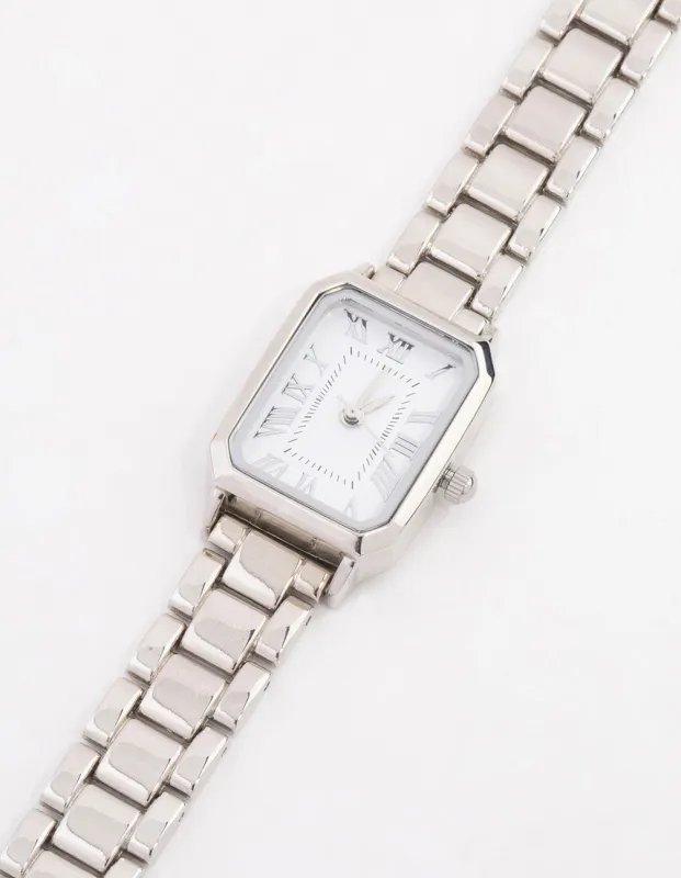 Silver Rectangle Roman Numeral Watch sold by lovisa