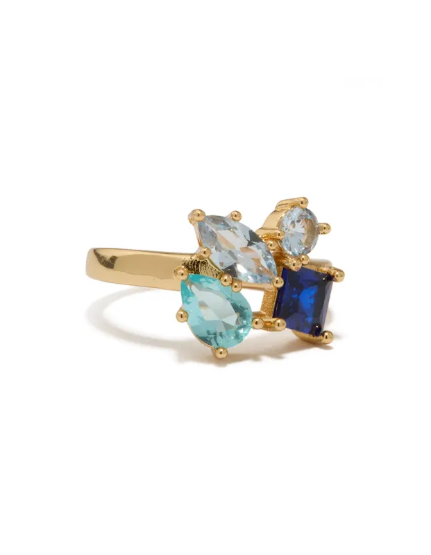 Gold Plated Light & Dark Blue Cubic Zirconia Cluster Ring sold by lovisa