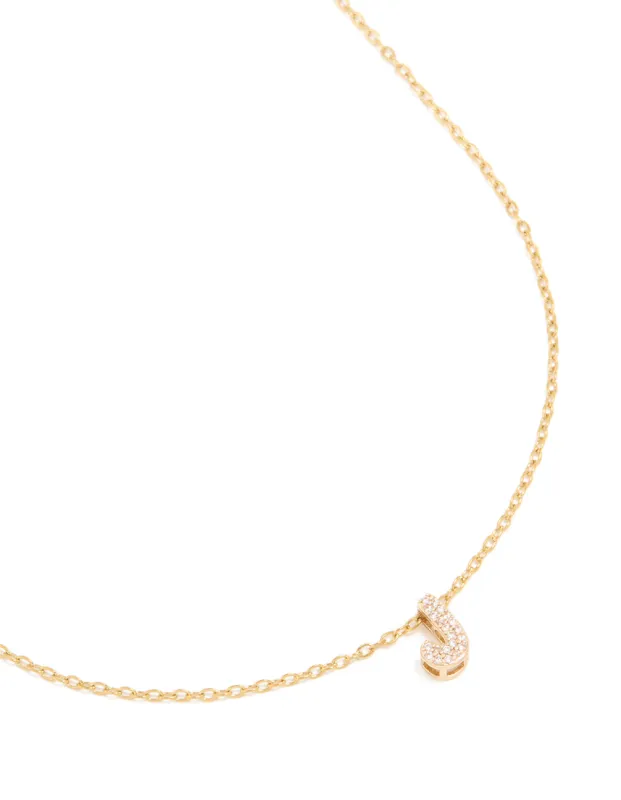 Waterproof Gold Plated Stainless Steel Cubic Zirconia Mini Pavé Letter J Necklace sold by lovisa
