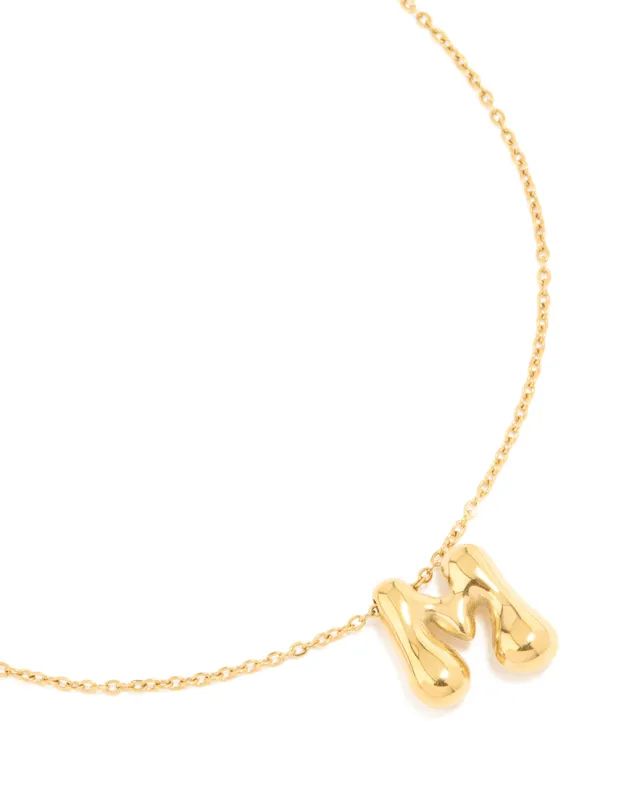 Waterproof Gold Plated Stainless Steel Large Bubble Letter M Necklace sold by lovisa
