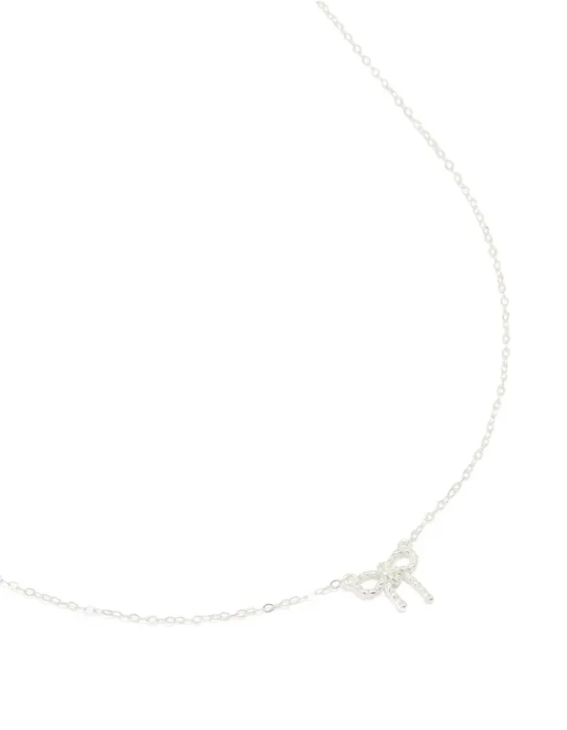 Sterling Silver Textured Bow Necklace sold by lovisa