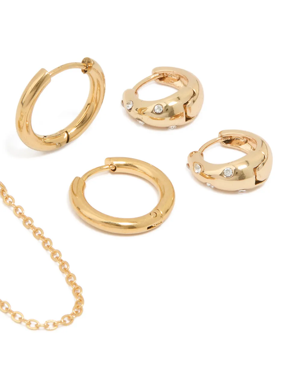 Waterproof Gold Plated Stainless Steel Cubic Zirconia & Sleek Huggie Earrings 3-Pack sold by lovisa product image thumbnail 3