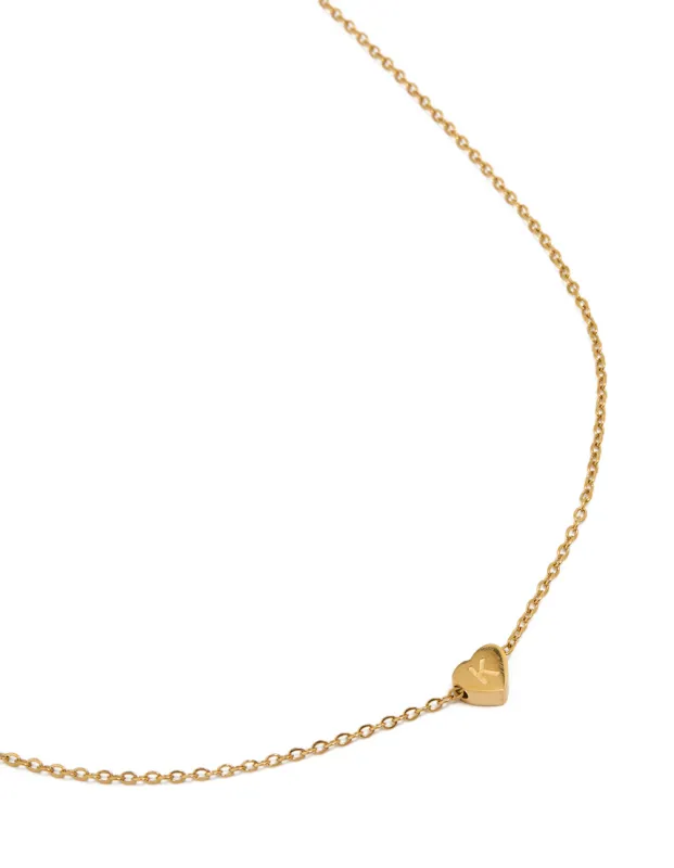 Waterproof Gold Plated Stainless Steel Mini Heart Letter K Necklace sold by lovisa