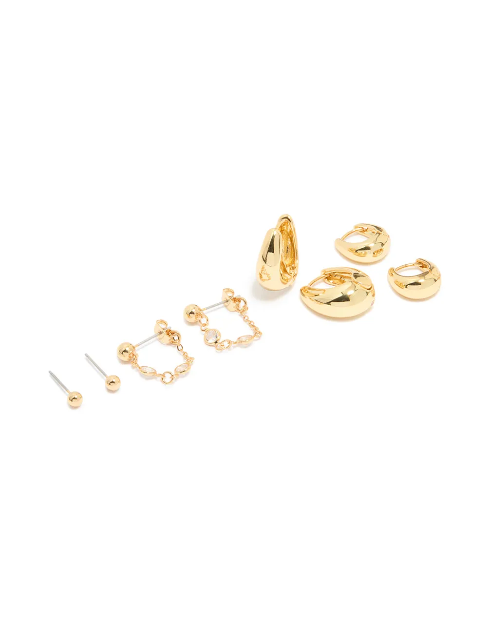 Gold Plated Molten Huggie & Cubic Zirconia Chain Earrings 4-Pack sold by lovisa
