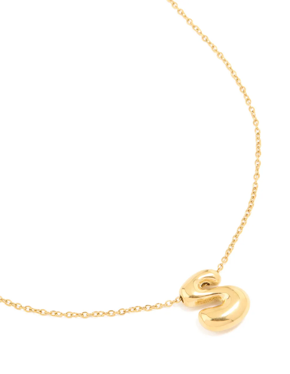 Waterproof Gold Plated Stainless Steel Large Bubble Letter S Necklace sold by lovisa