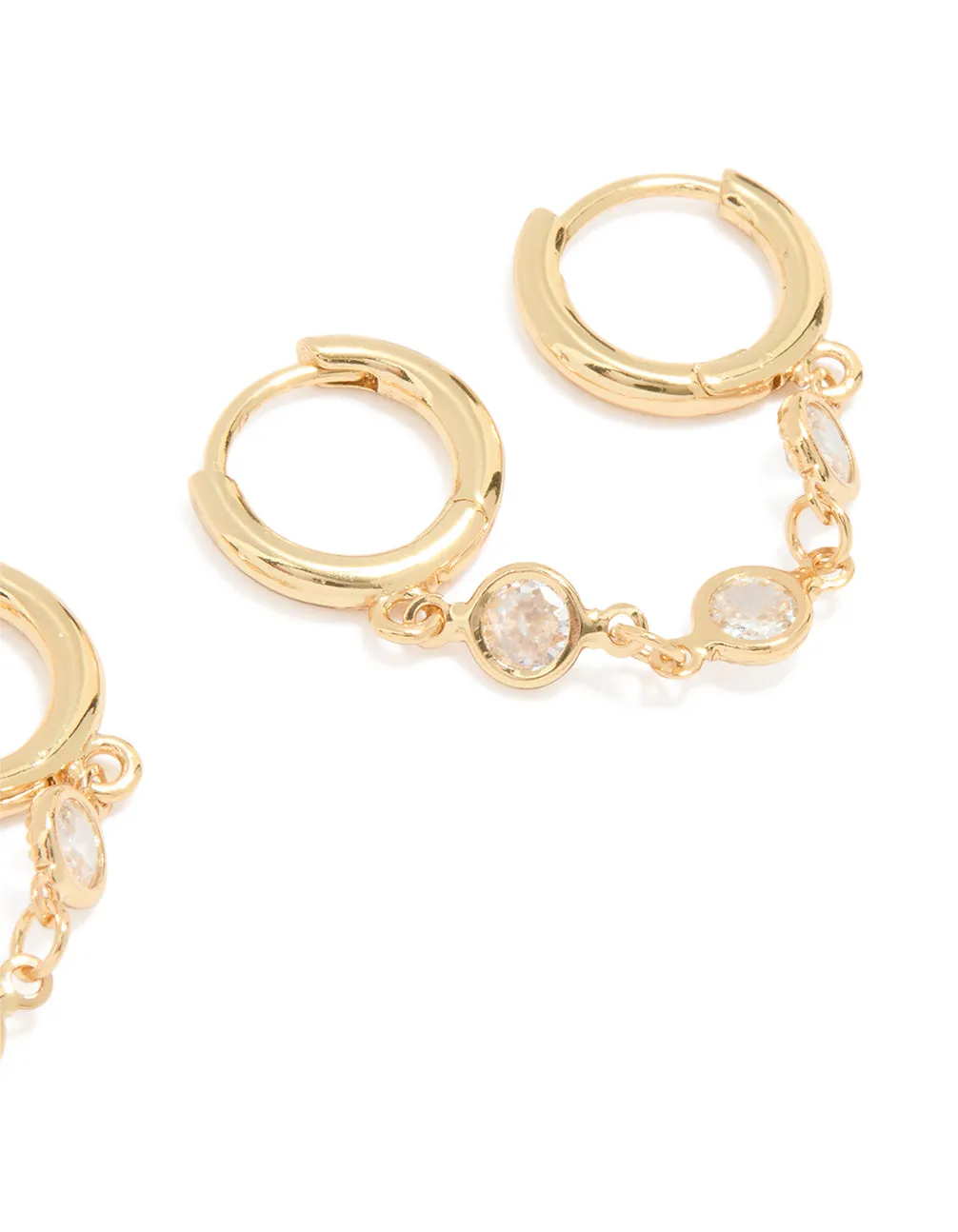 Gold Plated Cubic Zirconia Double Huggie Chain Earrings sold by lovisa product image thumbnail 3
