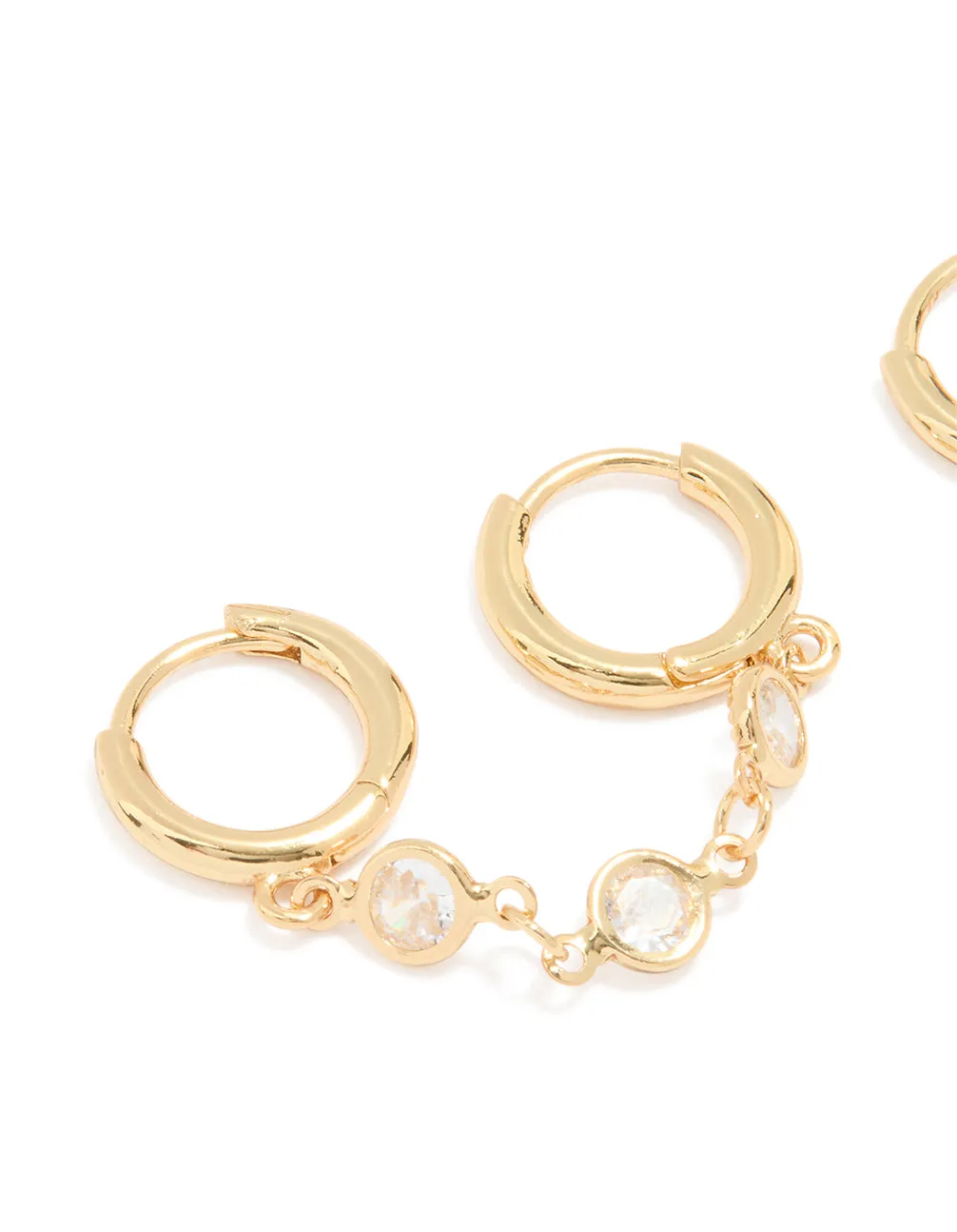 Gold Plated Cubic Zirconia Double Huggie Chain Earrings sold by lovisa product image thumbnail 2