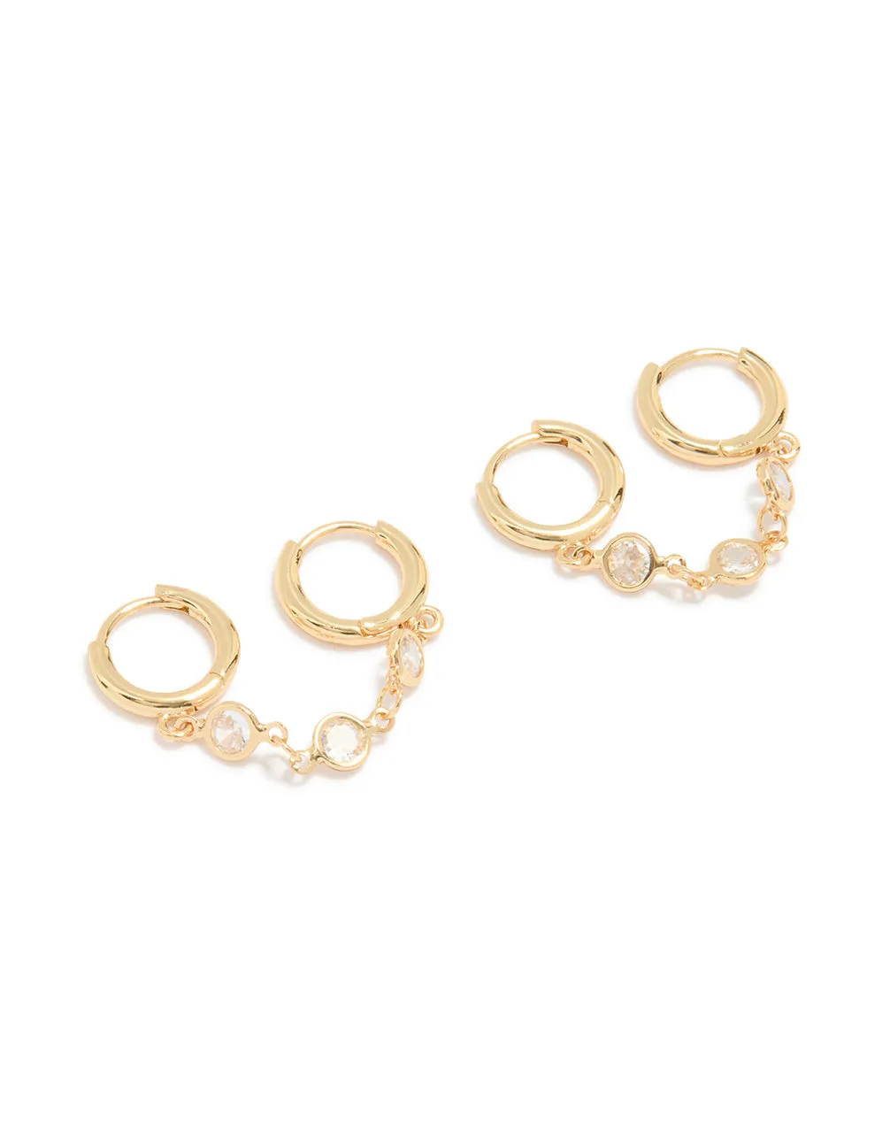 Gold Plated Cubic Zirconia Double Huggie Chain Earrings sold by lovisa