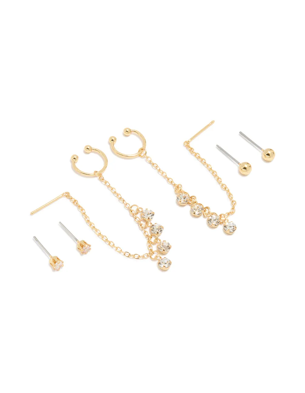 Gold Plated Chain Cubic Zirconia Chain Pull Through Earrings & Studs 3-Pack sold by lovisa