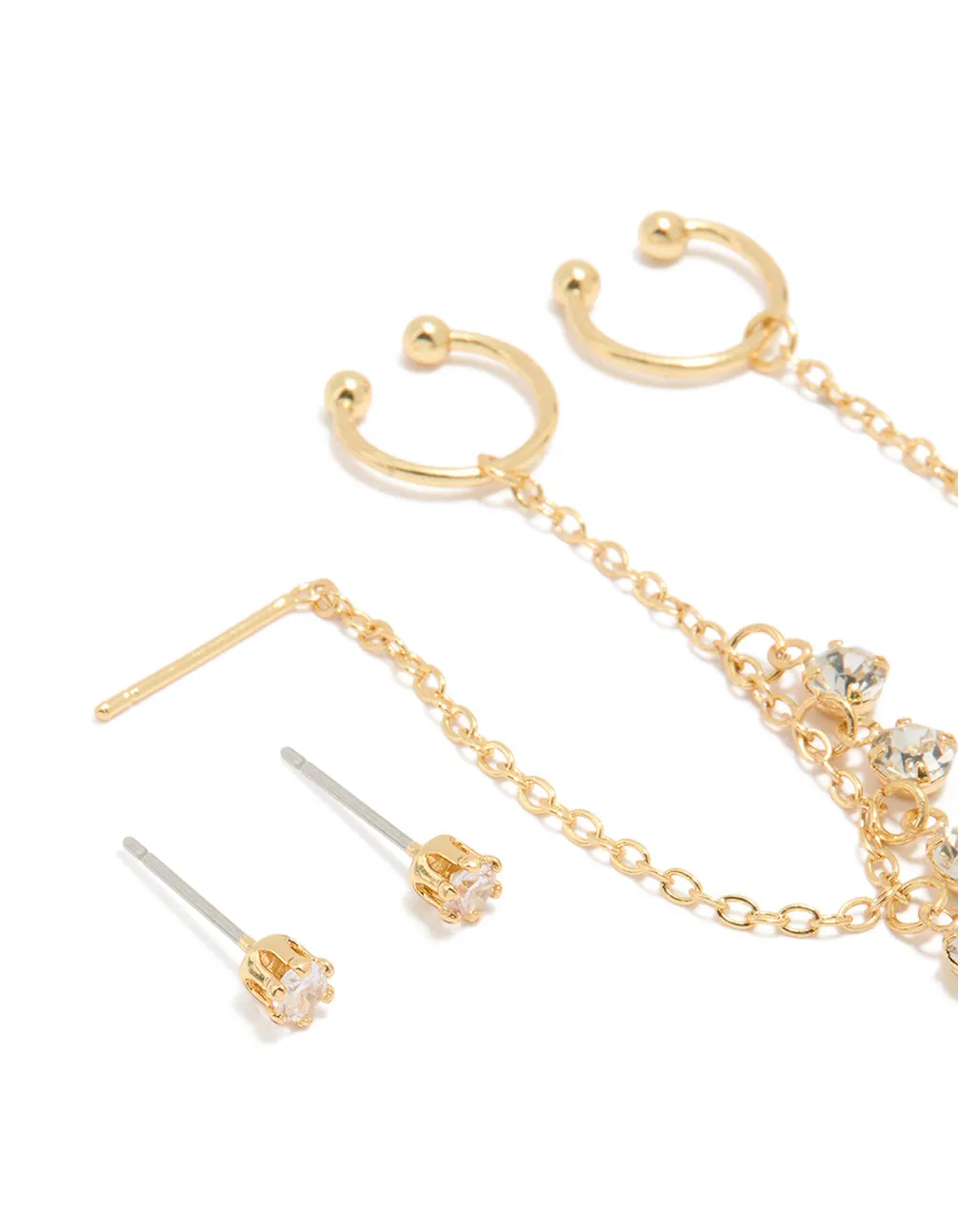 Gold Plated Chain Cubic Zirconia Chain Pull Through Earrings & Studs 3-Pack sold by lovisa product image thumbnail 2