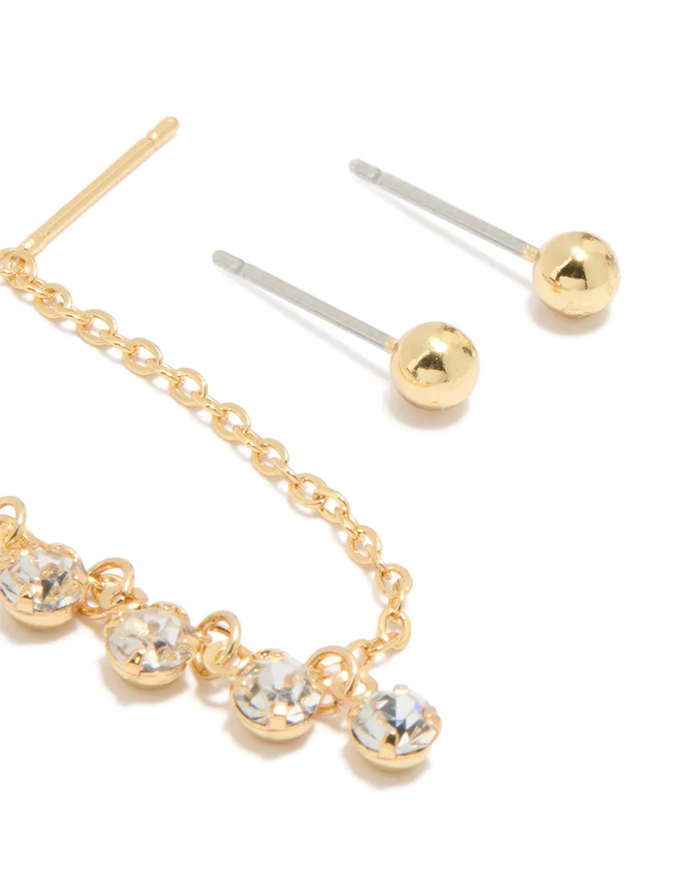 Gold Plated Chain Cubic Zirconia Chain Pull Through Earrings & Studs 3-Pack sold by lovisa product image thumbnail 3