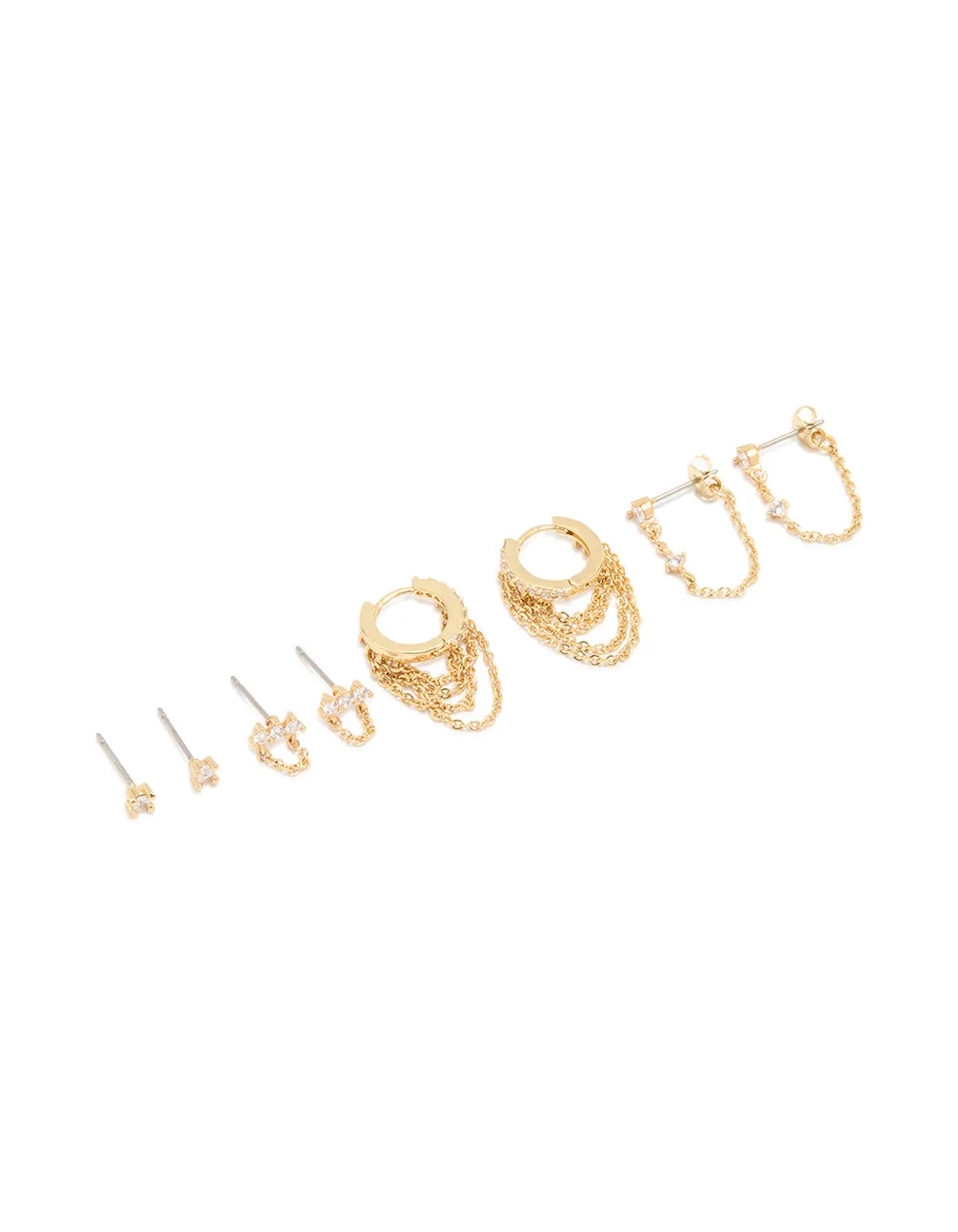 Gold Plated Cubic Zirconia & Huggie Chain Earrings 4-Pack sold by lovisa