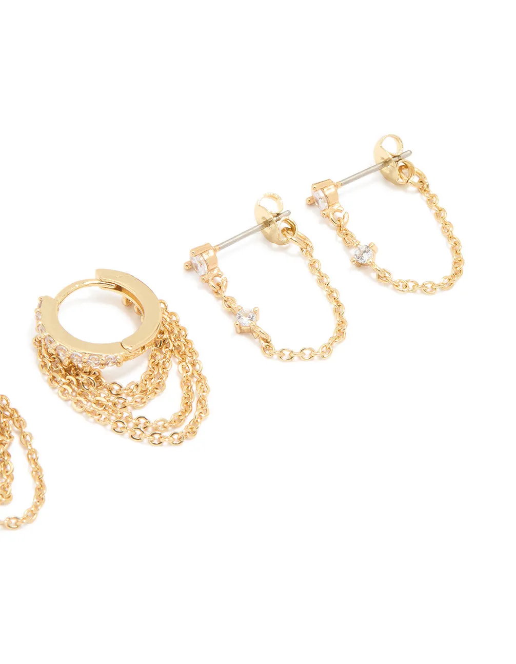 Gold Plated Cubic Zirconia & Huggie Chain Earrings 4-Pack sold by lovisa product image thumbnail 3