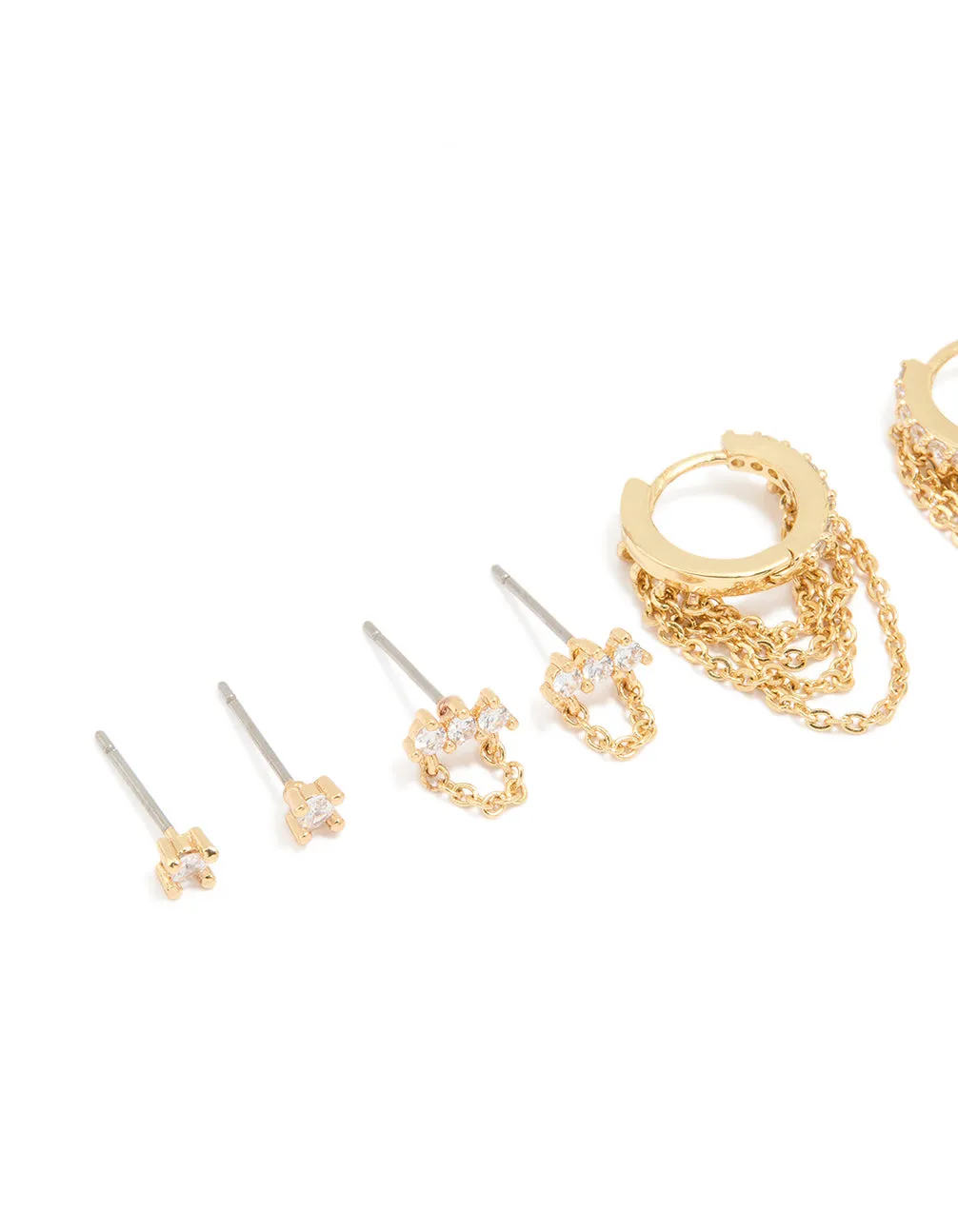Gold Plated Cubic Zirconia & Huggie Chain Earrings 4-Pack sold by lovisa product image thumbnail 2