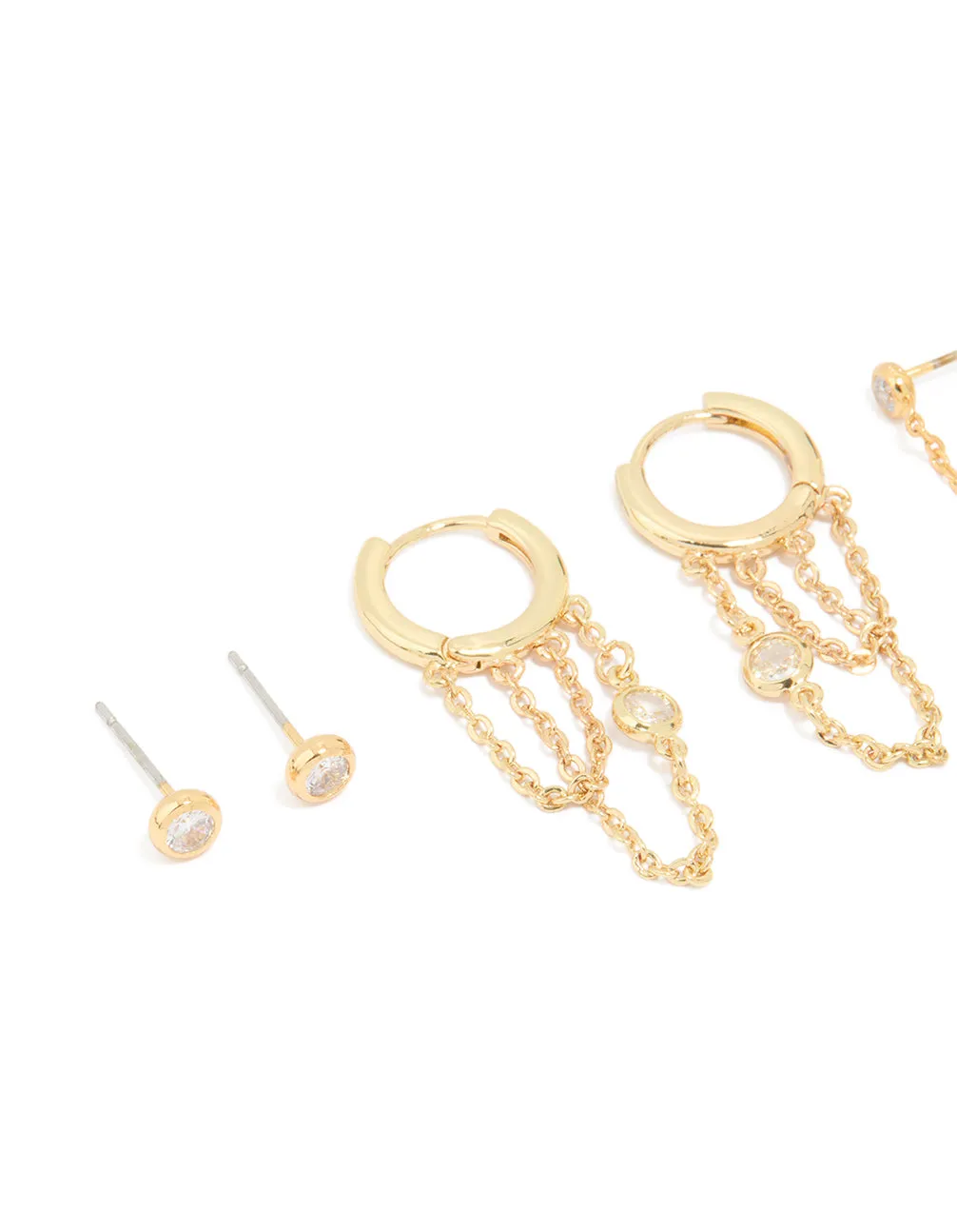 Gold Plated Cubic Zirconia Chain & Huggie Earrings 4-Pack sold by lovisa product image thumbnail 2