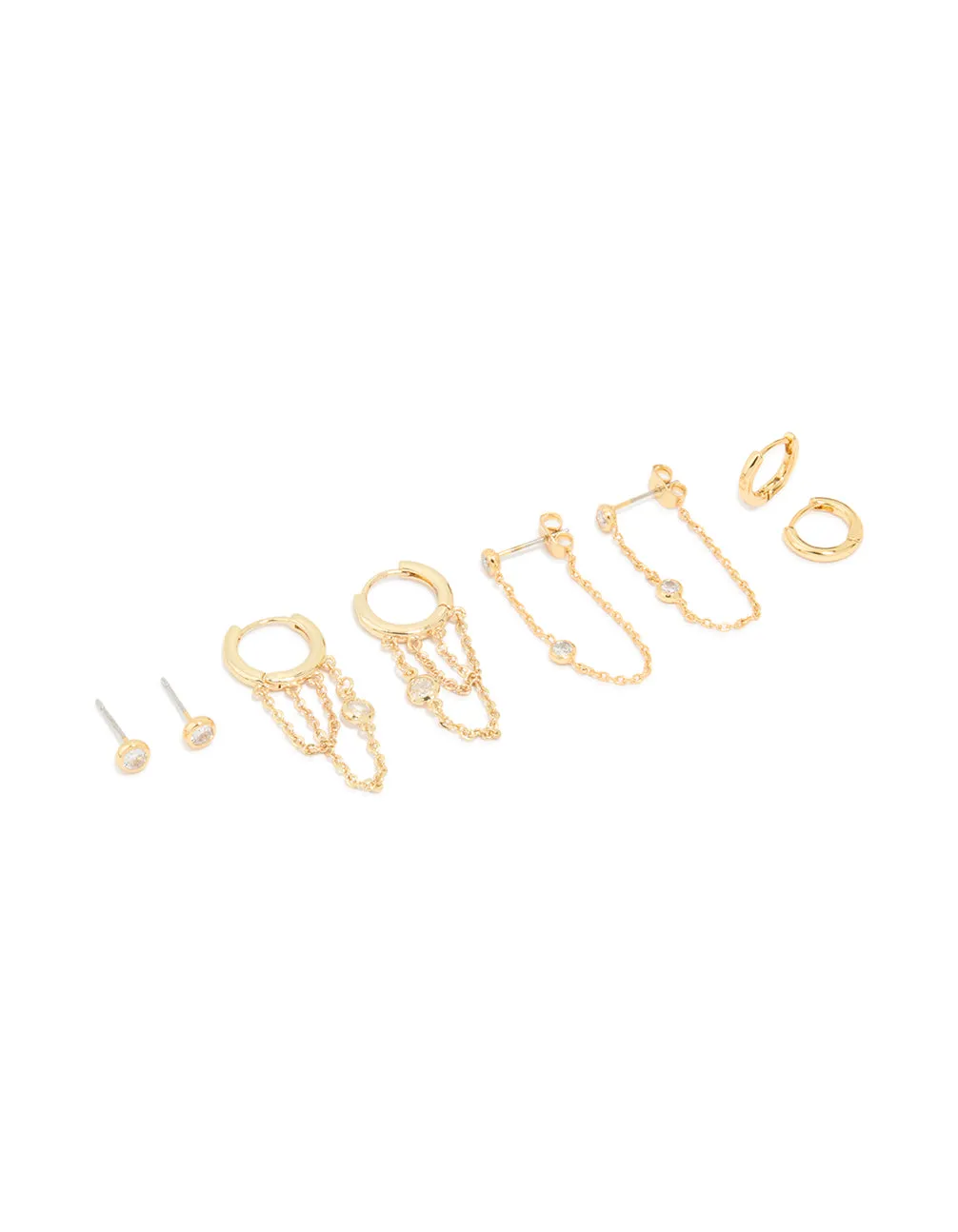 Gold Plated Cubic Zirconia Chain & Huggie Earrings 4-Pack sold by lovisa