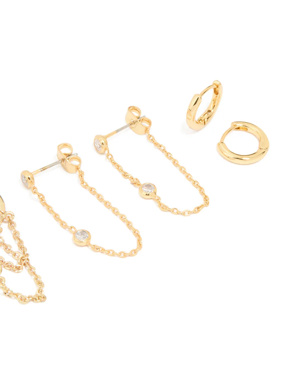 Gold Plated Cubic Zirconia Chain & Huggie Earrings 4-Pack sold by lovisa product image thumbnail 3