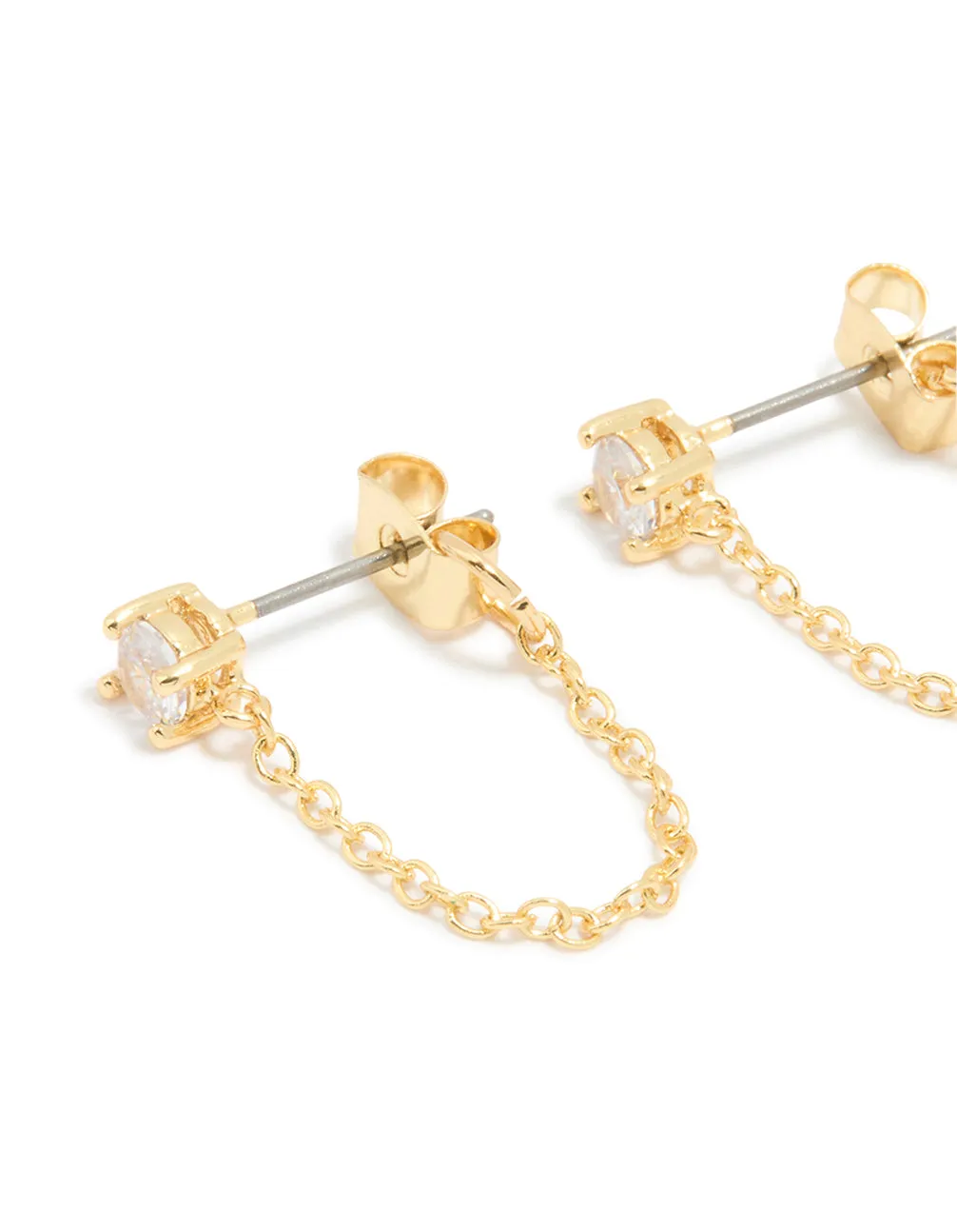Gold Plated Cubic Zirconia Chain Stud & Huggie Earrings 2-Pack sold by lovisa product image thumbnail 2