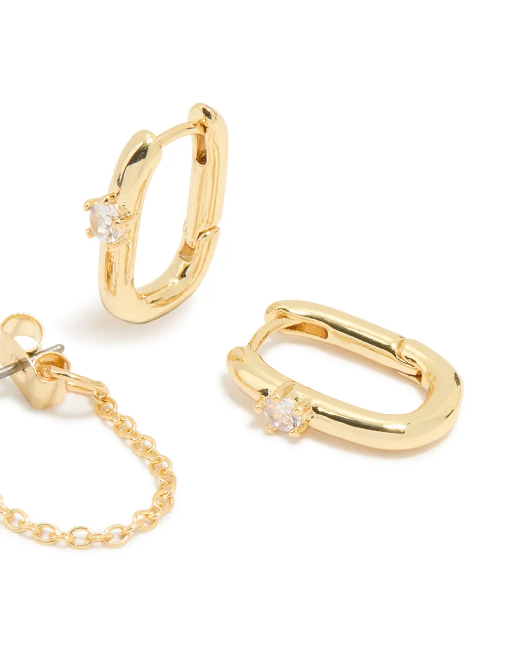Gold Plated Cubic Zirconia Chain Stud & Huggie Earrings 2-Pack sold by lovisa product image thumbnail 3