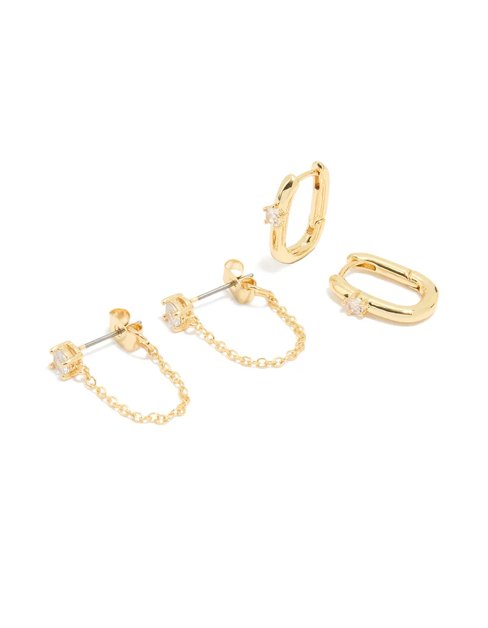Gold Plated Cubic Zirconia Chain Stud & Huggie Earrings 2-Pack sold by lovisa