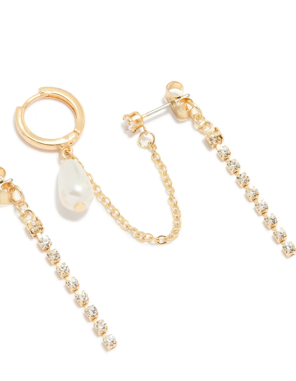 Gold Plated Pearl Chain Huggie & Stud Earrings sold by lovisa product image thumbnail 3