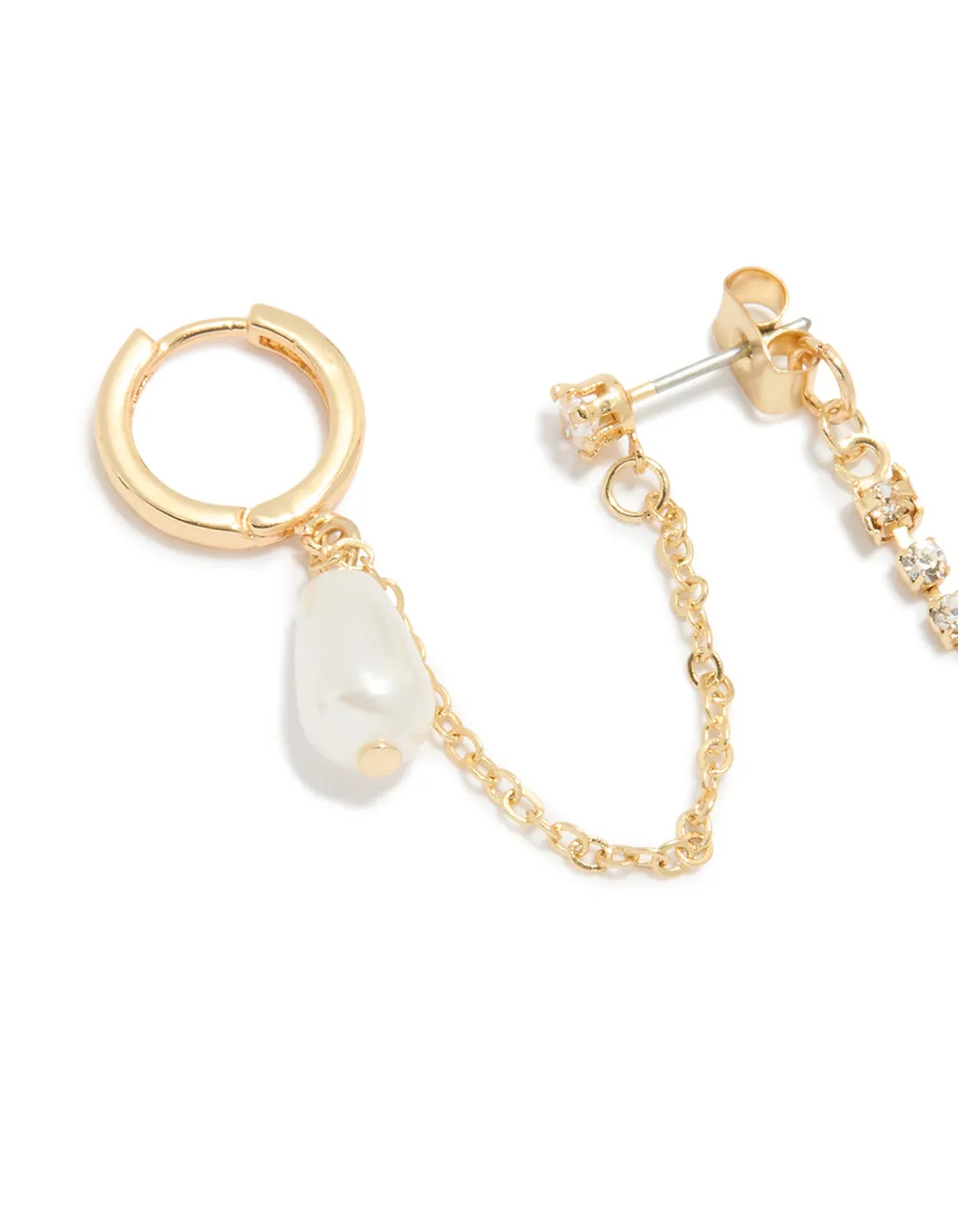 Gold Plated Pearl Chain Huggie & Stud Earrings sold by lovisa product image thumbnail 2