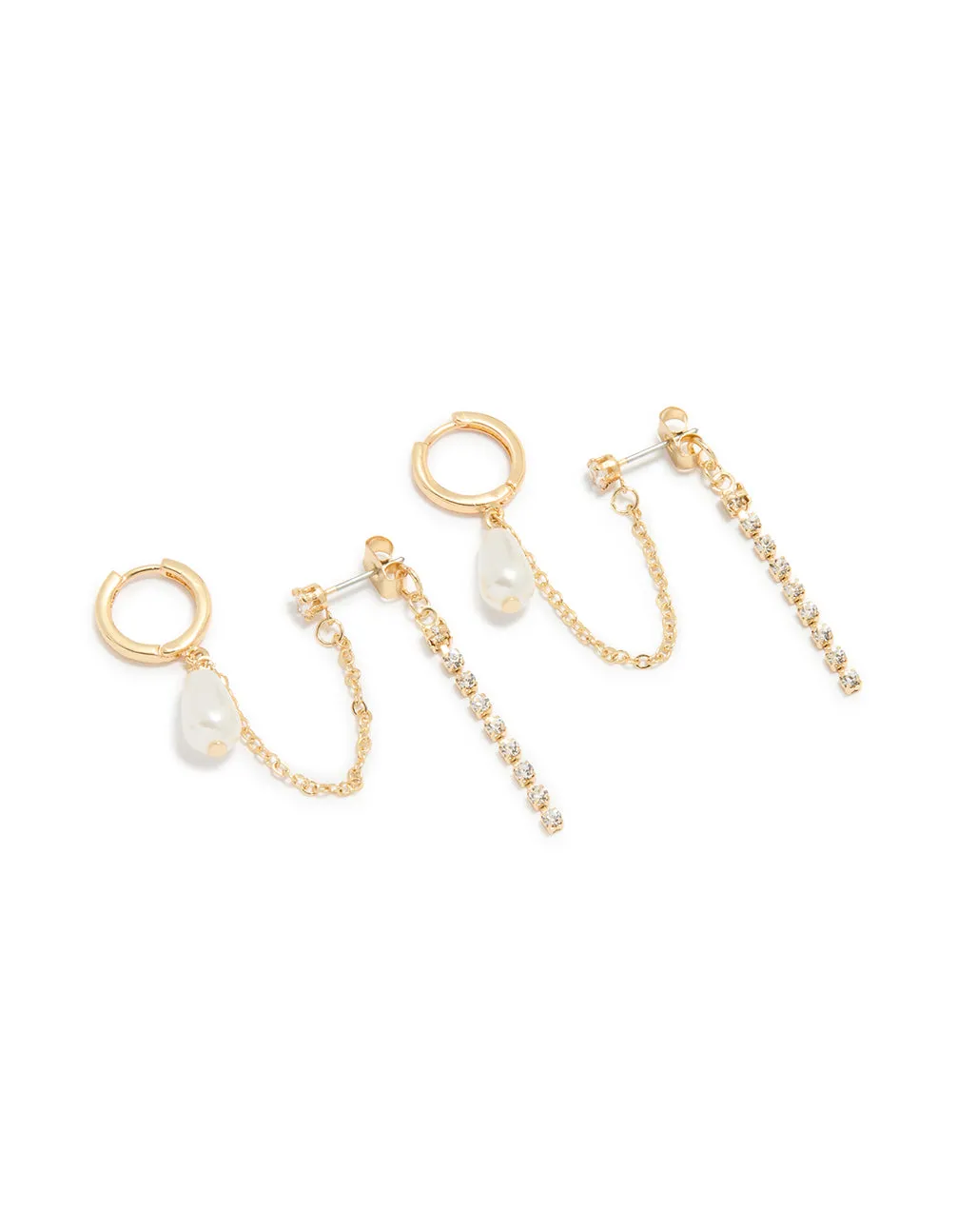 Gold Plated Pearl Chain Huggie & Stud Earrings sold by lovisa