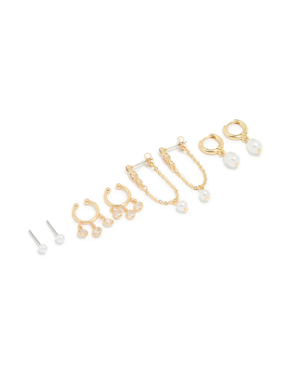 Gold Plated Cubic Zirconia & Pearl Huggie Earrings 4-Pack sold by lovisa