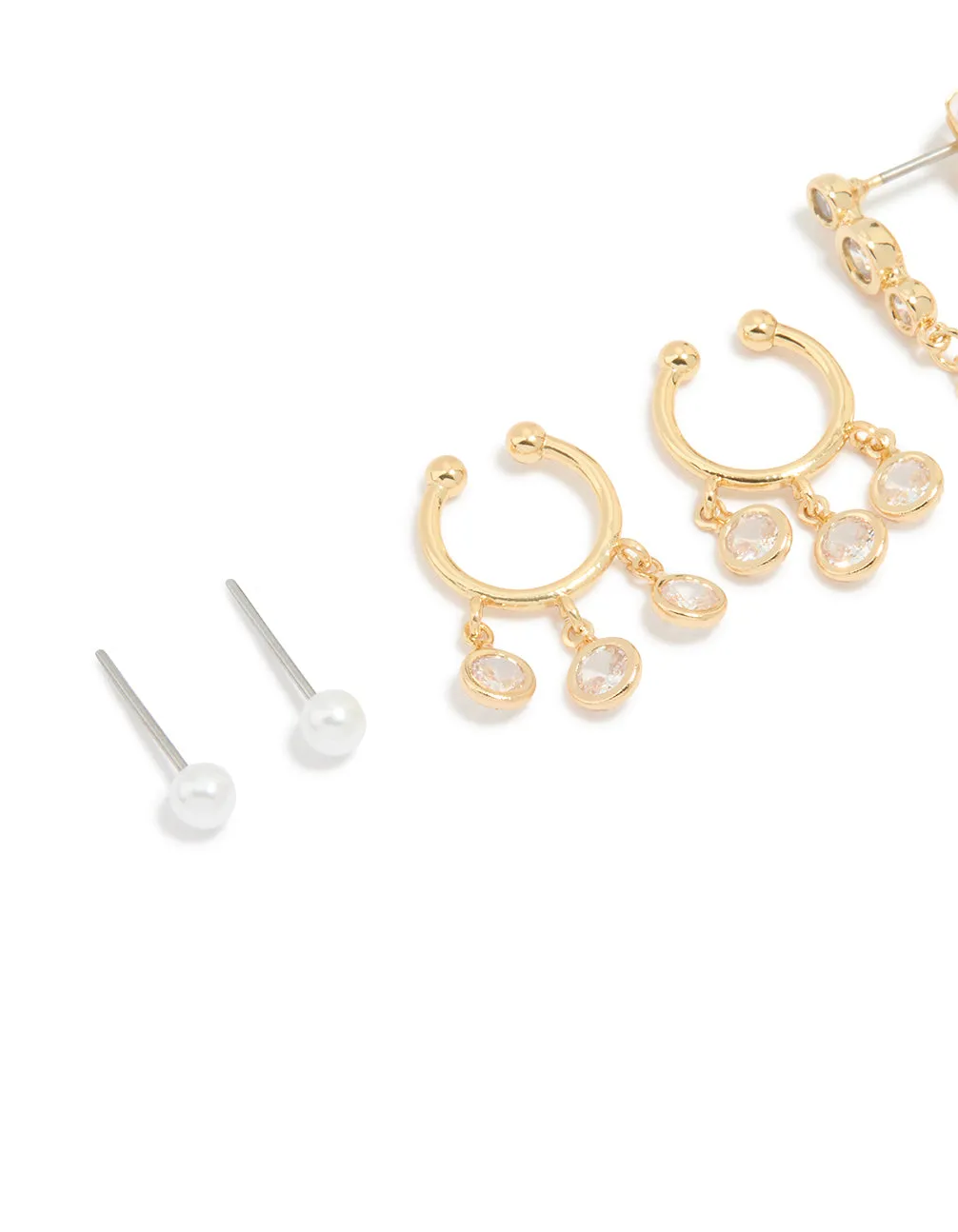 Gold Plated Cubic Zirconia & Pearl Huggie Earrings 4-Pack sold by lovisa product image thumbnail 2