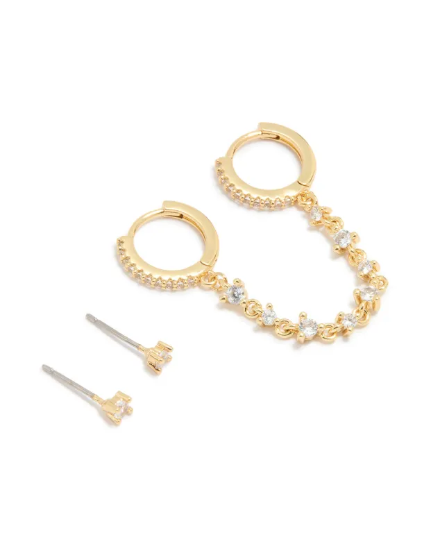 Gold Plated Cubic Zirconia Chain & Stud Earrings 2-Pack sold by lovisa