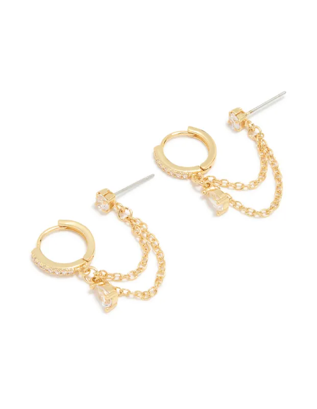 Gold Plated Cubic Zirconia Pear Layered Chain Huggie Earrings sold by lovisa