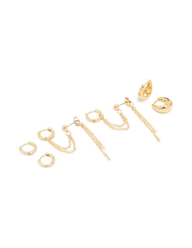 Gold Plated Huggie & Chain Earrings 3-Pack sold by lovisa