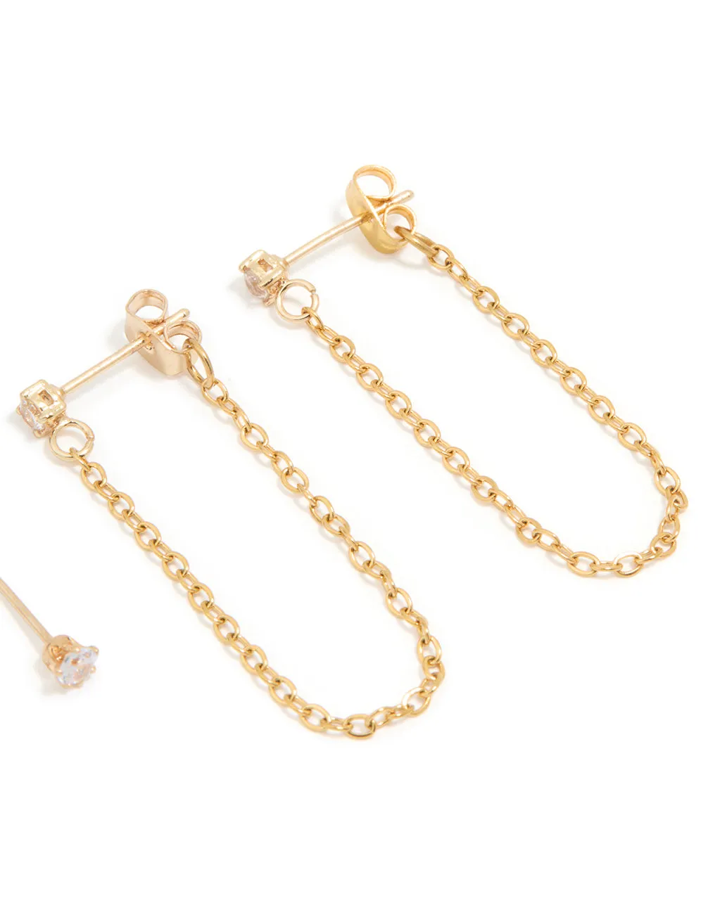 Waterproof Gold Plated Stainless Steel Cubic Zirconia Studs & Dainty Chain Earrings 2-Pack sold by lovisa product image thumbnail 3