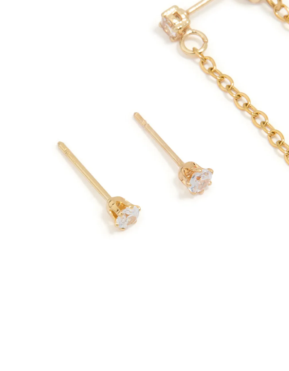 Waterproof Gold Plated Stainless Steel Cubic Zirconia Studs & Dainty Chain Earrings 2-Pack sold by lovisa product image thumbnail 2