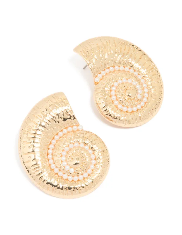 Gold Pearl Swirl Shell Earrings sold by lovisa