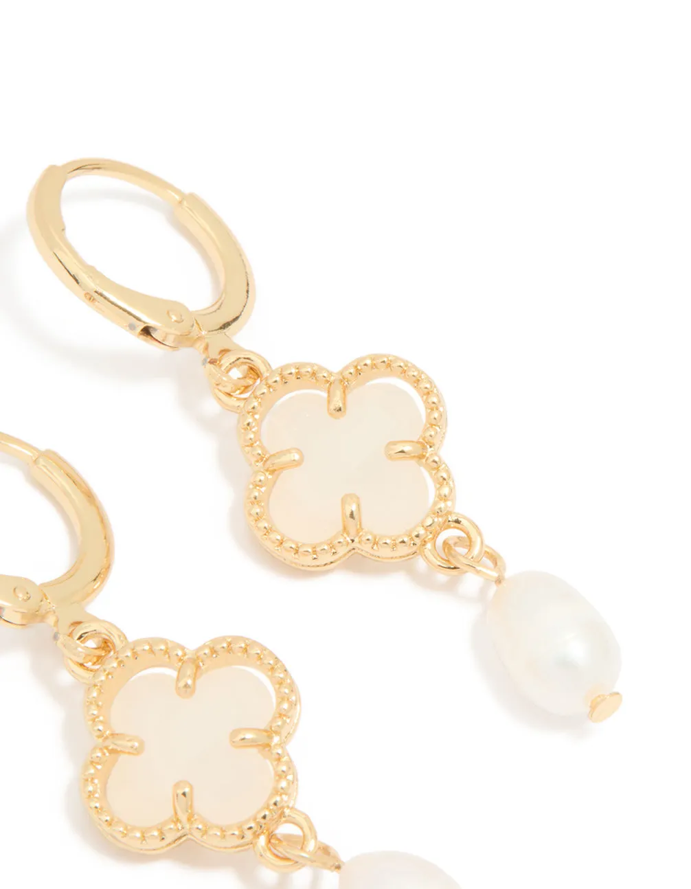 Gold Plated Freshwater Pearl Flower Huggie Drop Earrings sold by lovisa product image thumbnail 3