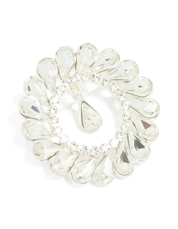 Silver Circular Diamante Drop Brooch sold by lovisa