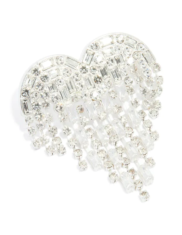 Silver Diamante Fringe Heart Brooch sold by lovisa