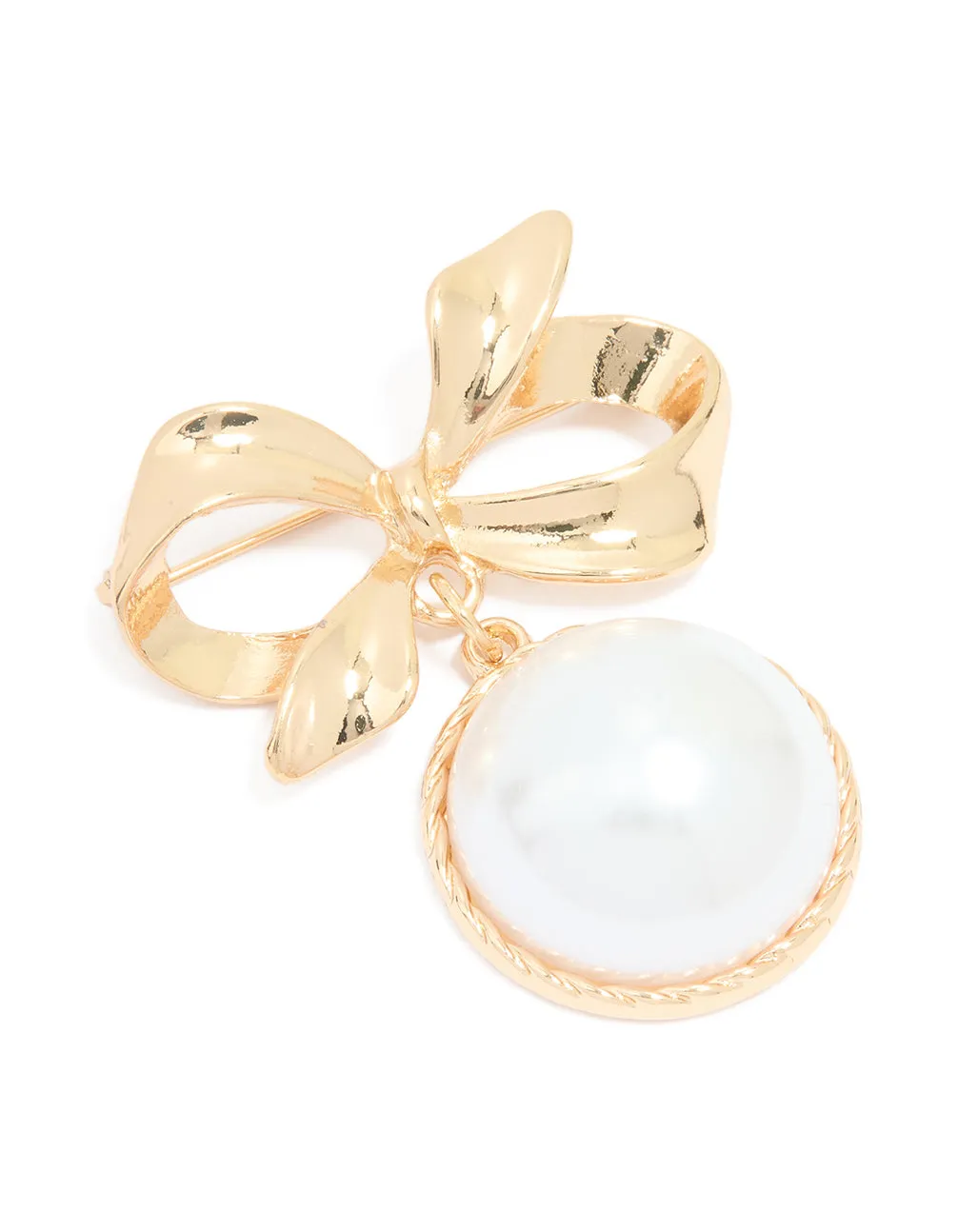 Gold Large Drop Pearl & Bow Brooch sold by lovisa