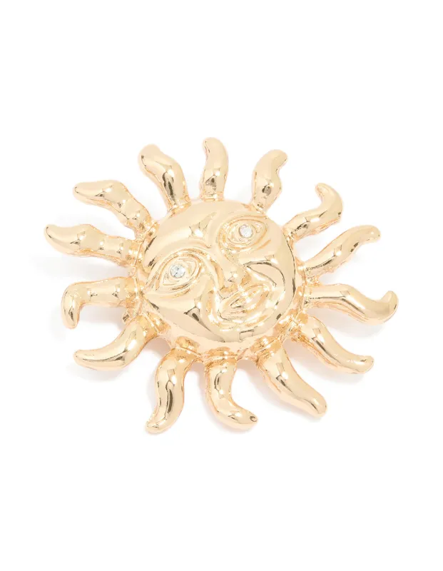 Gold Diamante Sun Brooch sold by lovisa