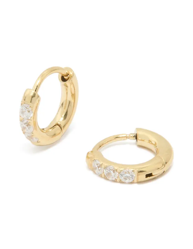 Waterproof Gold Plated Stainless Steel Diamante Hoop Earrings 10 MM sold by lovisa