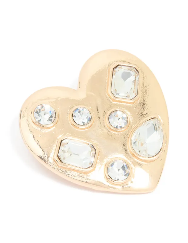 Gold Heart Mixed Diamante Brooch sold by lovisa