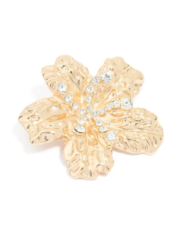 Gold Floral Diamante Brooch sold by lovisa