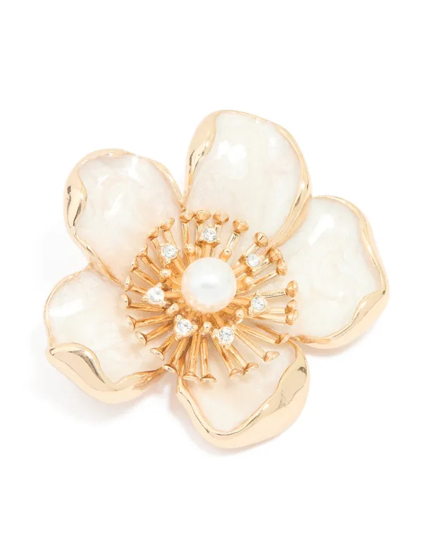 Gold Enamel Large Floral Brooch sold by lovisa