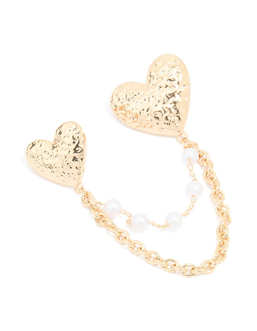 Gold Textured Double Heart Chain Brooch sold by lovisa